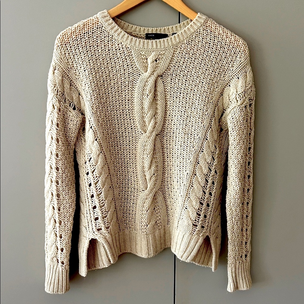 Vince women’s ivory wool sweater with crochet accents size XS or S